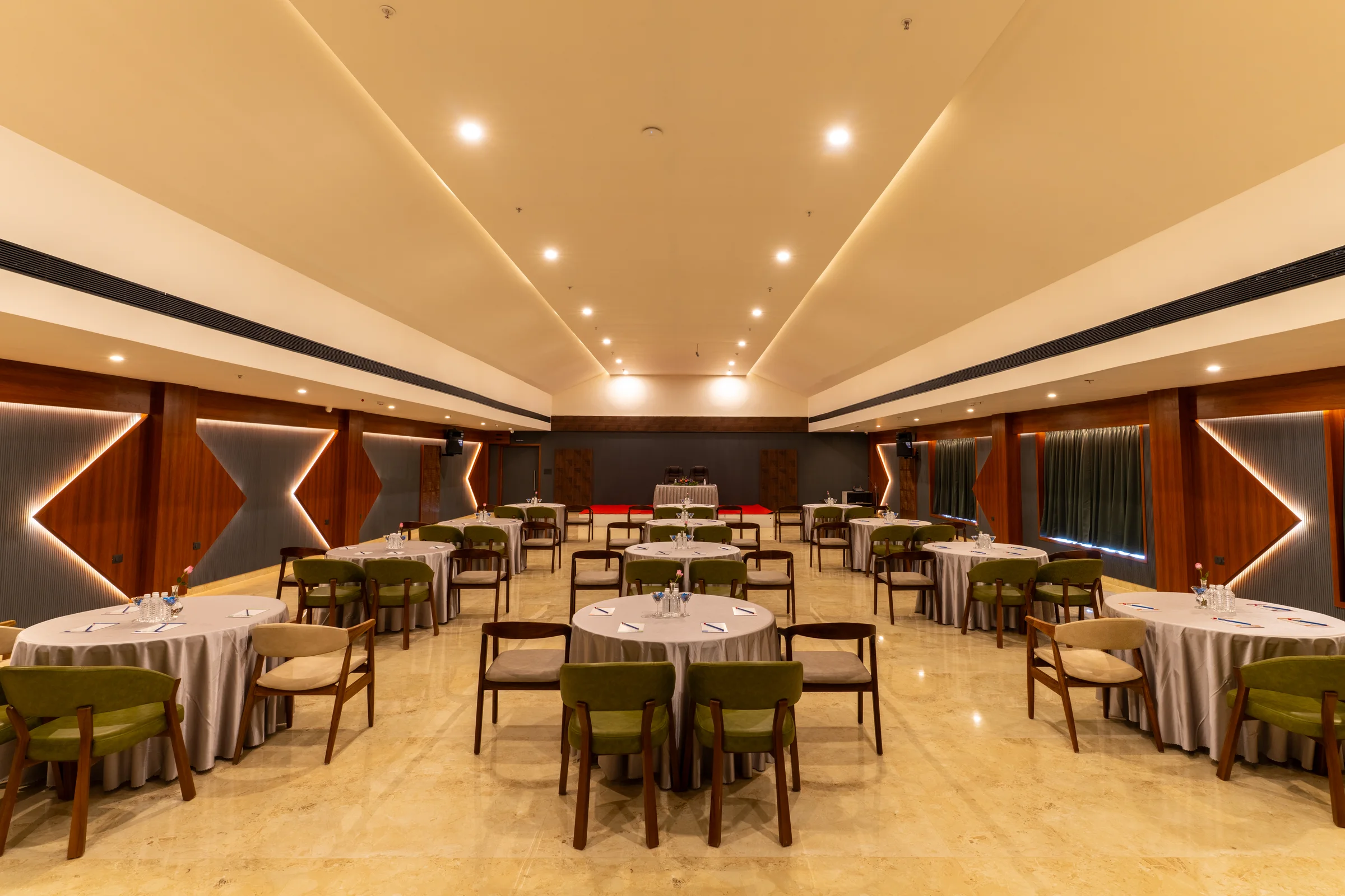 Dining hall prepared for guests at Omkar Jungle Resort